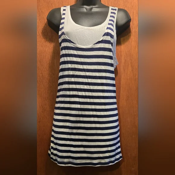 NM Clothing Co. Striped Blue & White layered long Tank Top szL - Picture 2 of 7